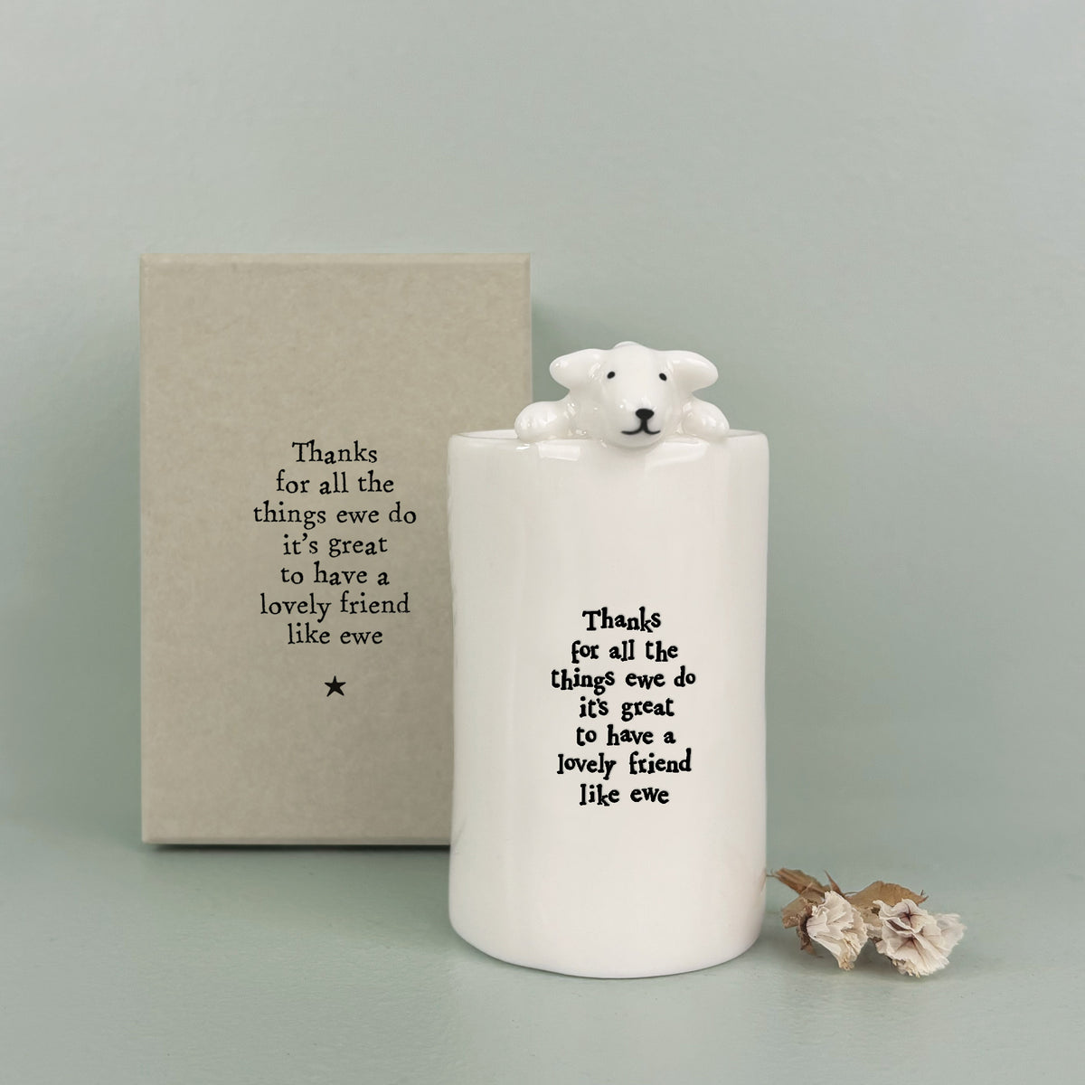 East of India Porcelain Sheep Vase - Thanks for all the things