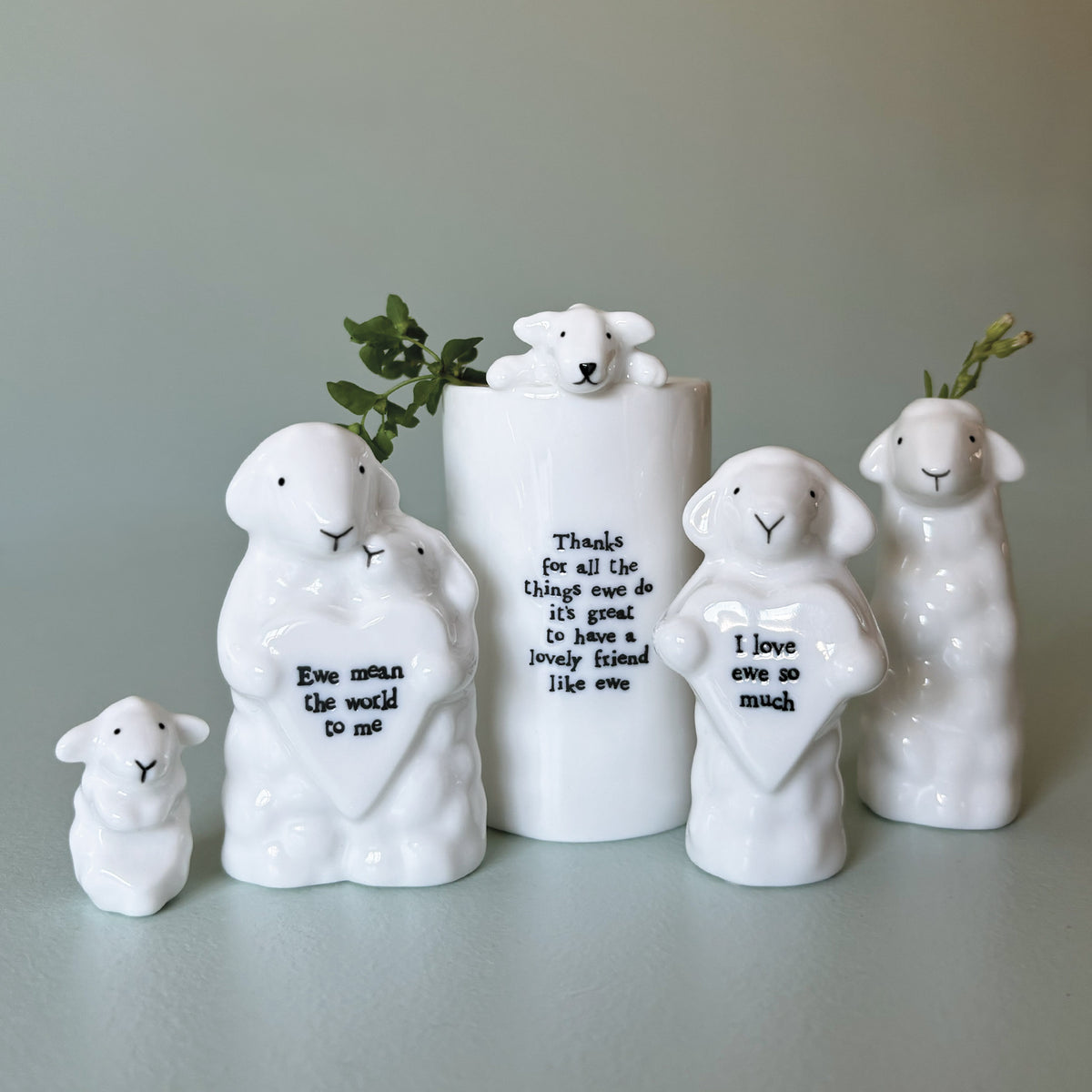 East of India Porcelain Sheep Vase - Thanks for all the things