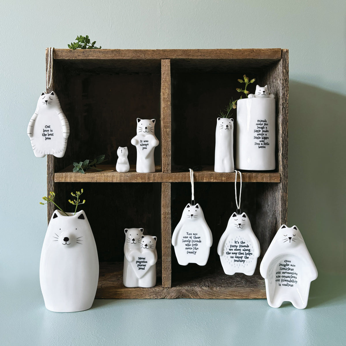East of India Porcelain Heart with Cat