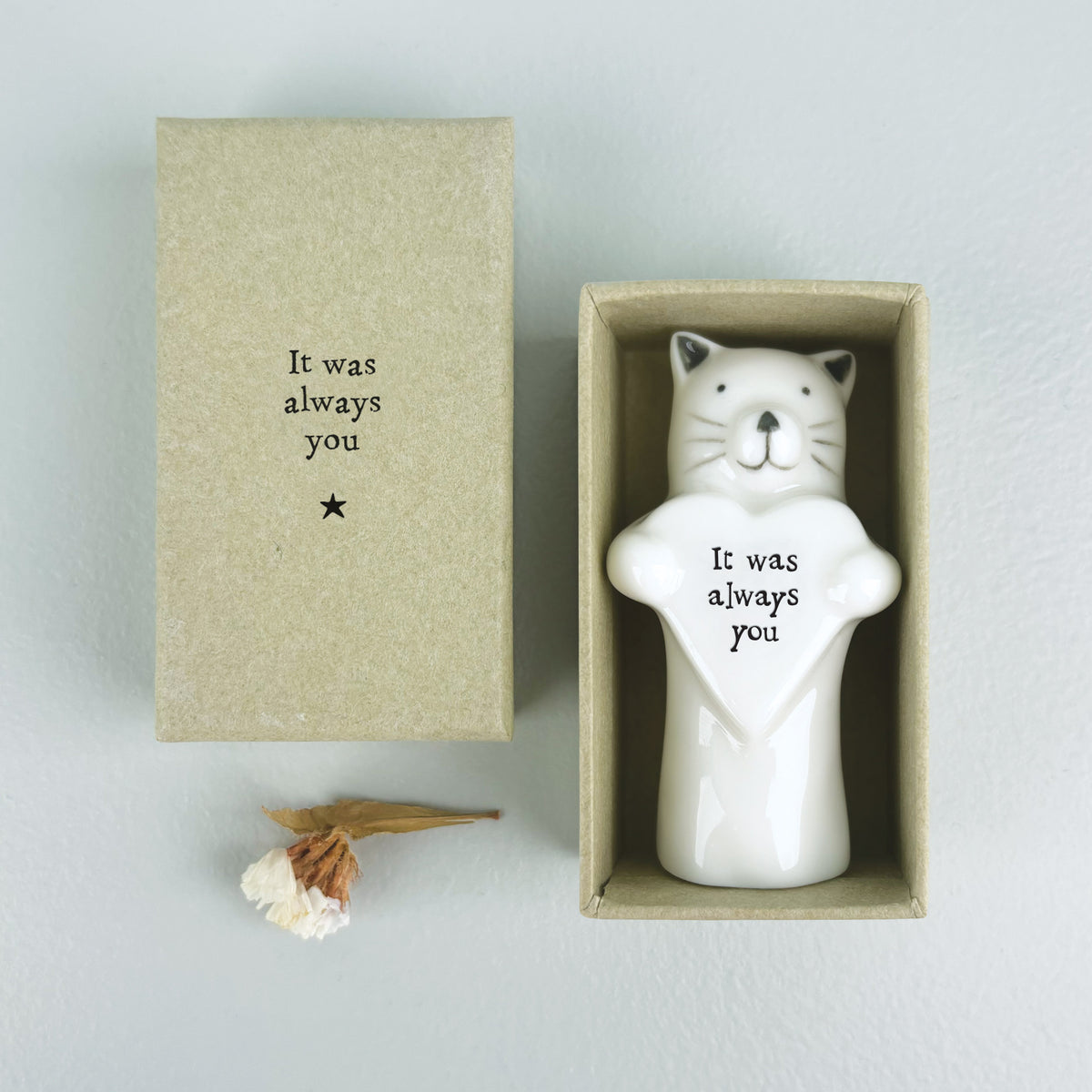 East of India Porcelain Heart with Cat