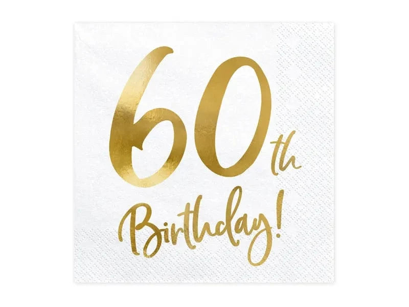 60th Birthday Party Gold & White Paper Napkins Party Supplies 60th Birthday Gold & White Party Napkins x 20