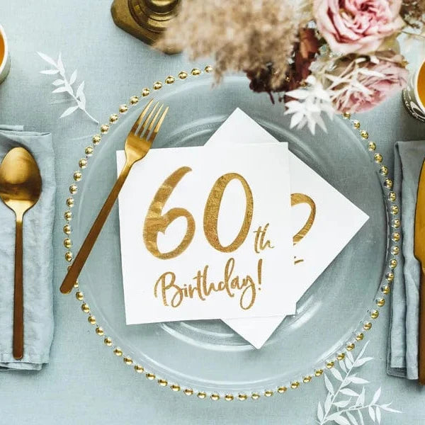 60th Birthday Party Gold & White Paper Napkins Party Supplies 60th Birthday Gold & White Party Napkins x 20
