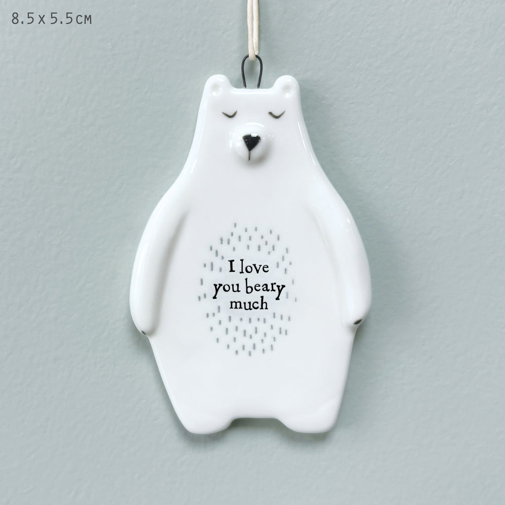 East of India Porcelain Bear Hanging Decoration - Love you beary much