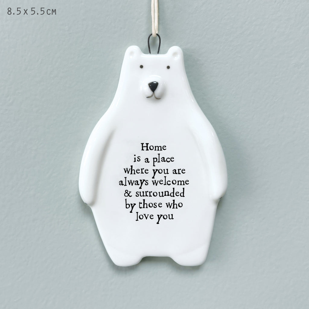 East of India Porcelain Bear Hanging Decoration - Home is a place