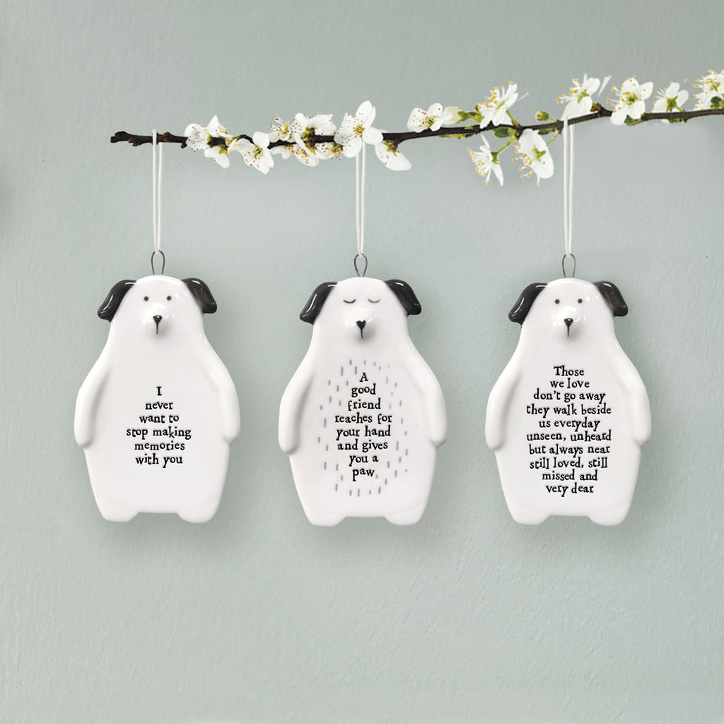 East of India Porcelain Dog Hanging Decoration - Never want to stop making memories