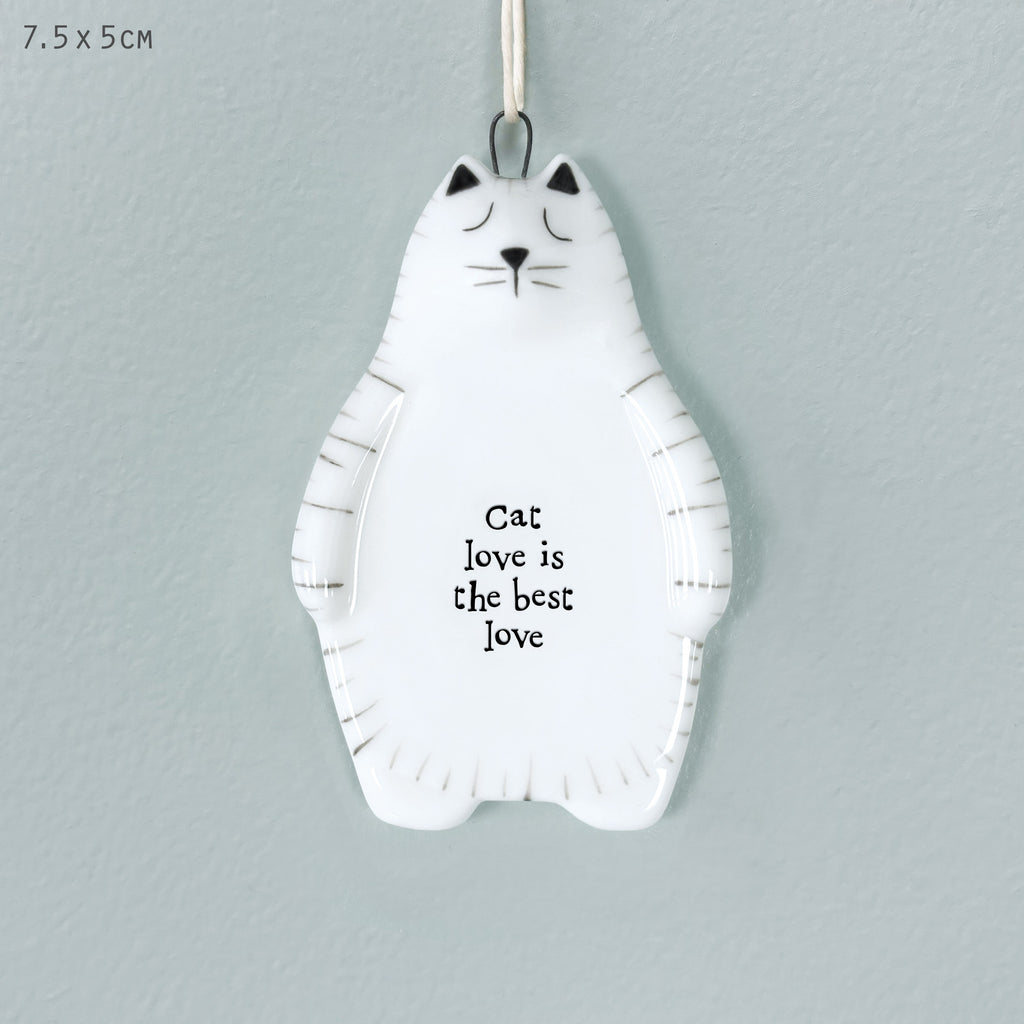 East of India Porcelain Cat Hanging Decoration - Cat love is the best love