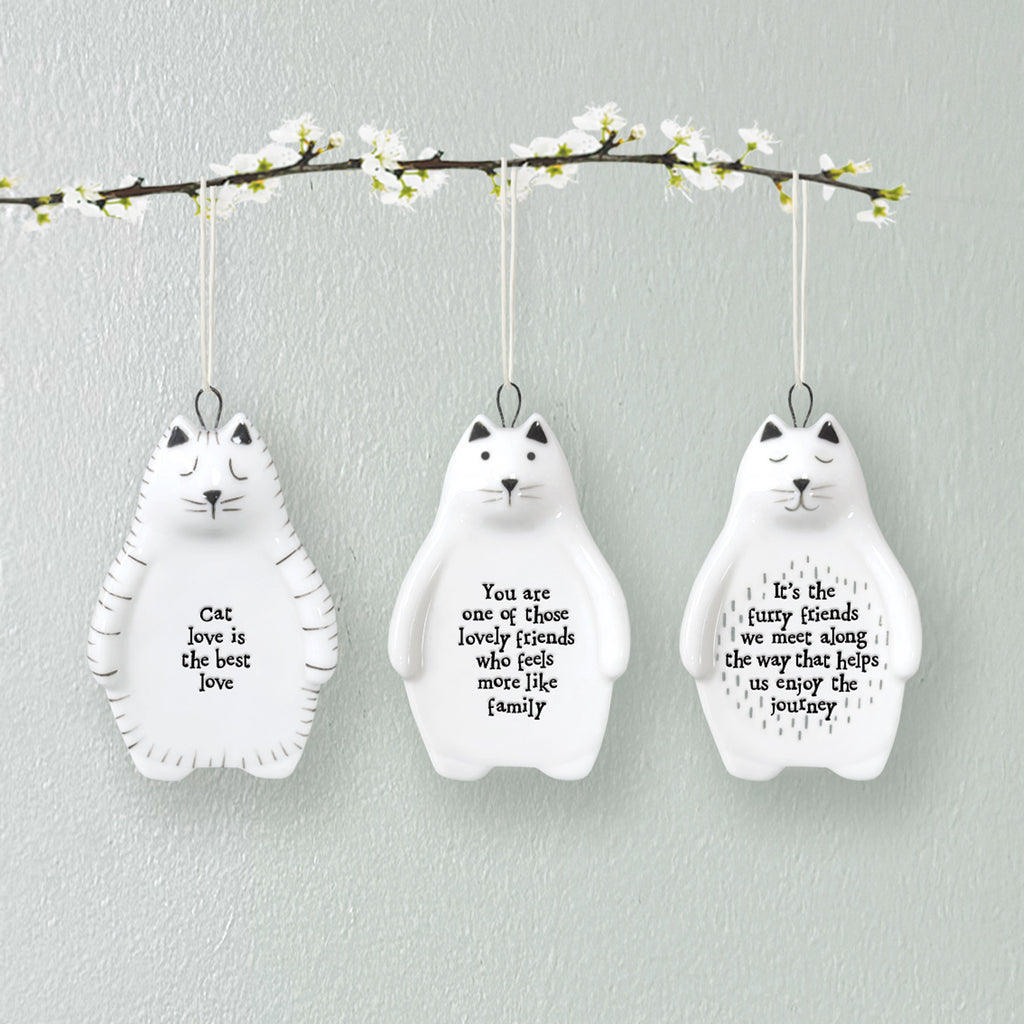 East of India Porcelain Cat Hanging Decoration - Cat love is the best love