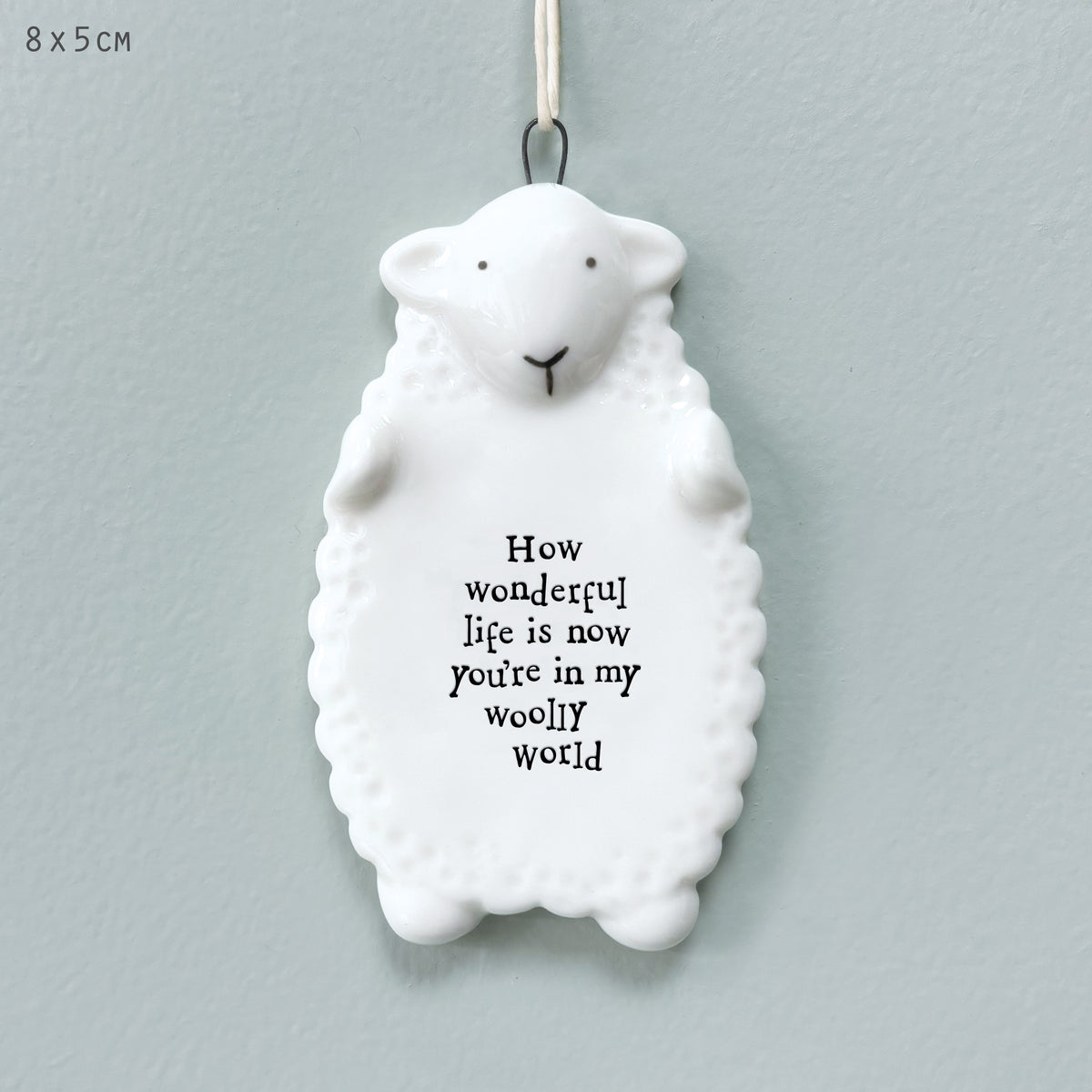East of India Porcelain Sheep Hanging Decoration - Wonderful life is in woolly world