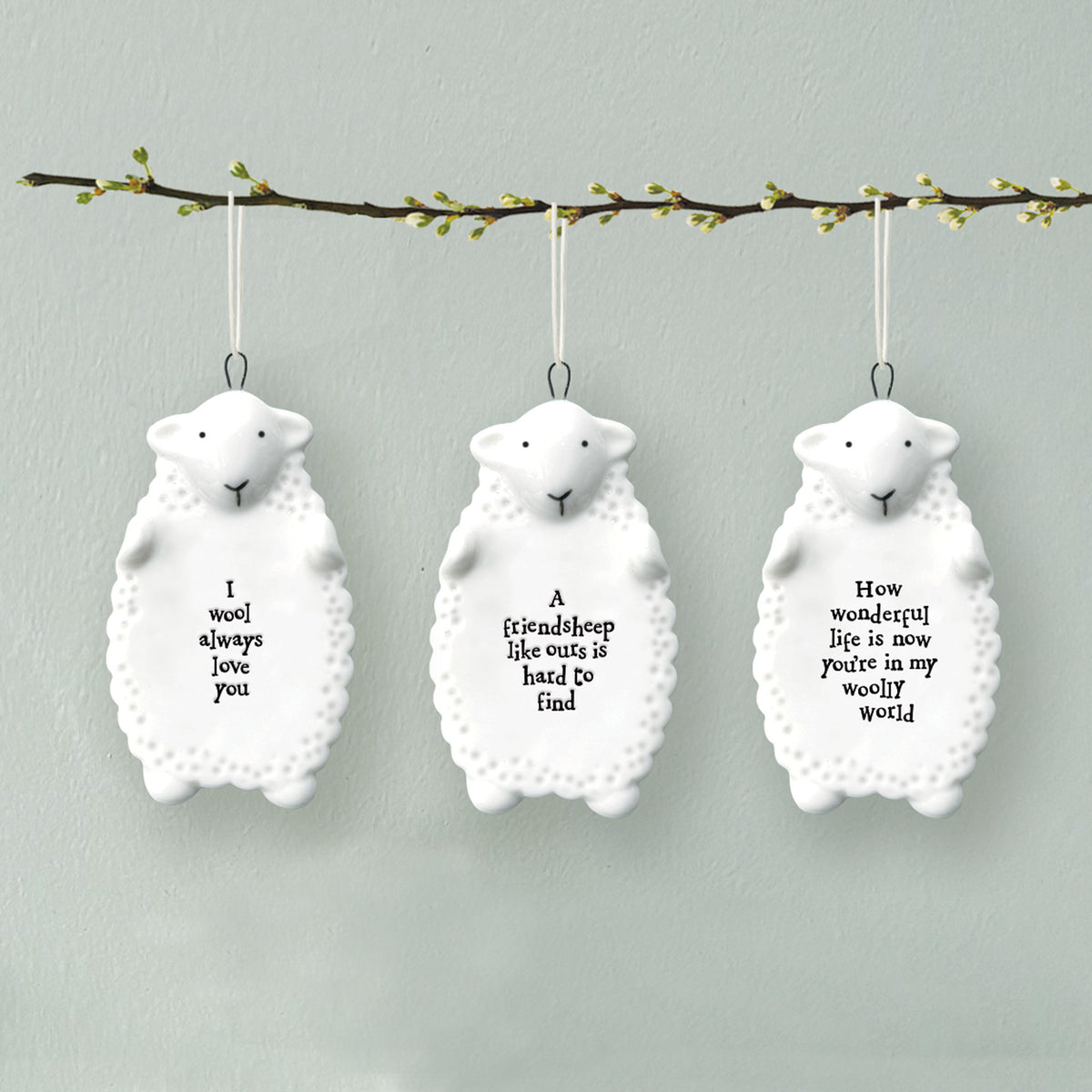 East of India Porcelain Sheep Hanging Decoration - Wonderful life is in woolly world