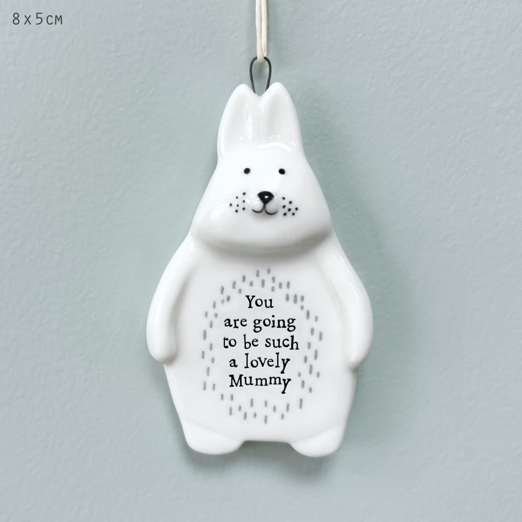 East of India Porcelain Rabbit Hanging Decoration - Going to be such a lovely mummy