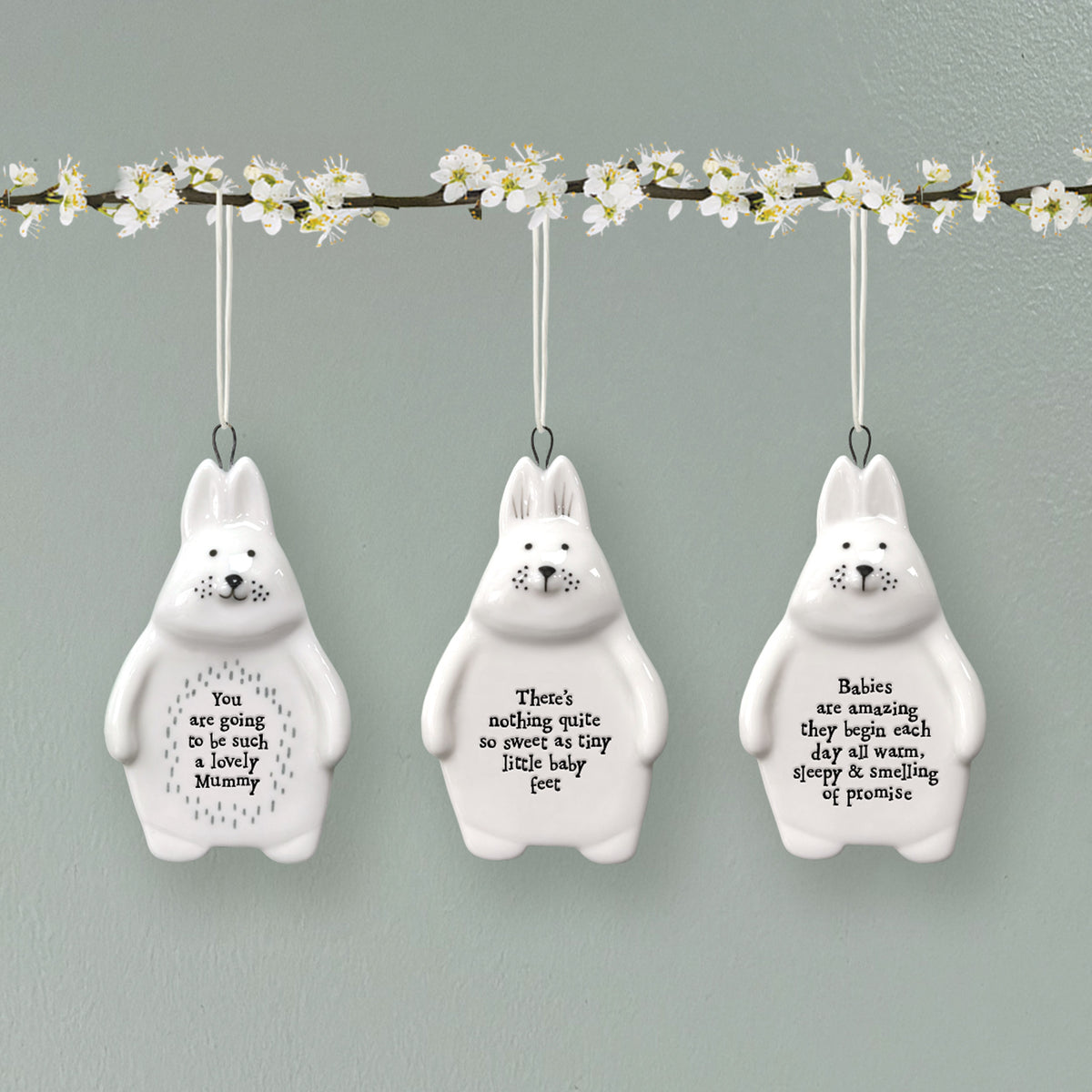 East of India Porcelain Rabbit Hanging Decoration - Going to be such a lovely mummy