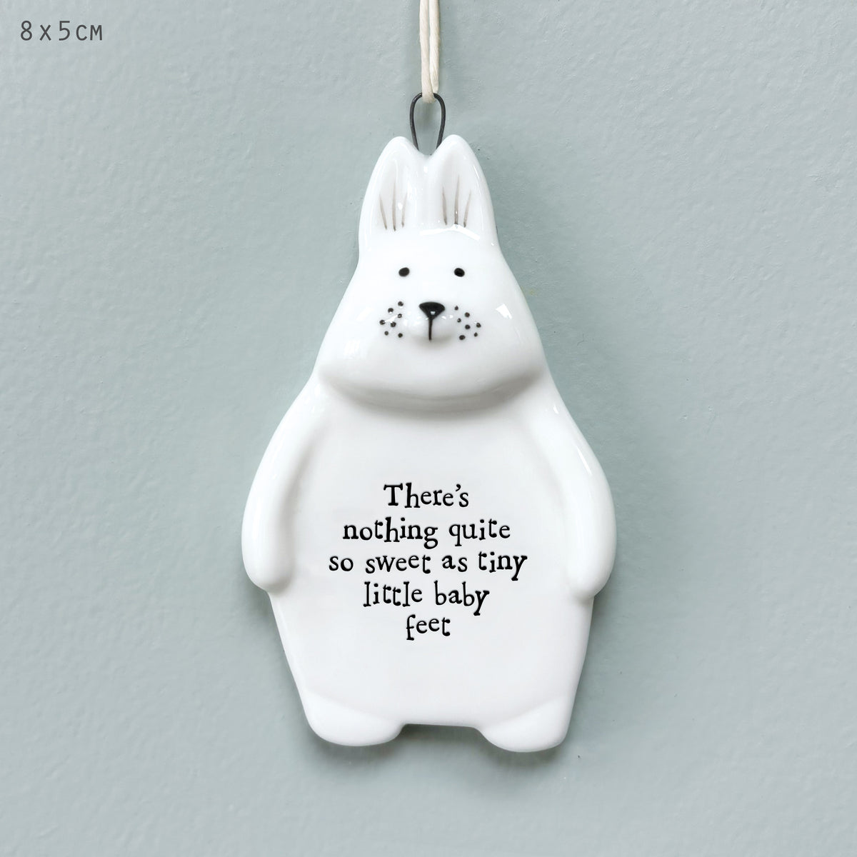 East of India Porcelain Rabbit Hanging Decoration - Nothing quite so sweet baby feet