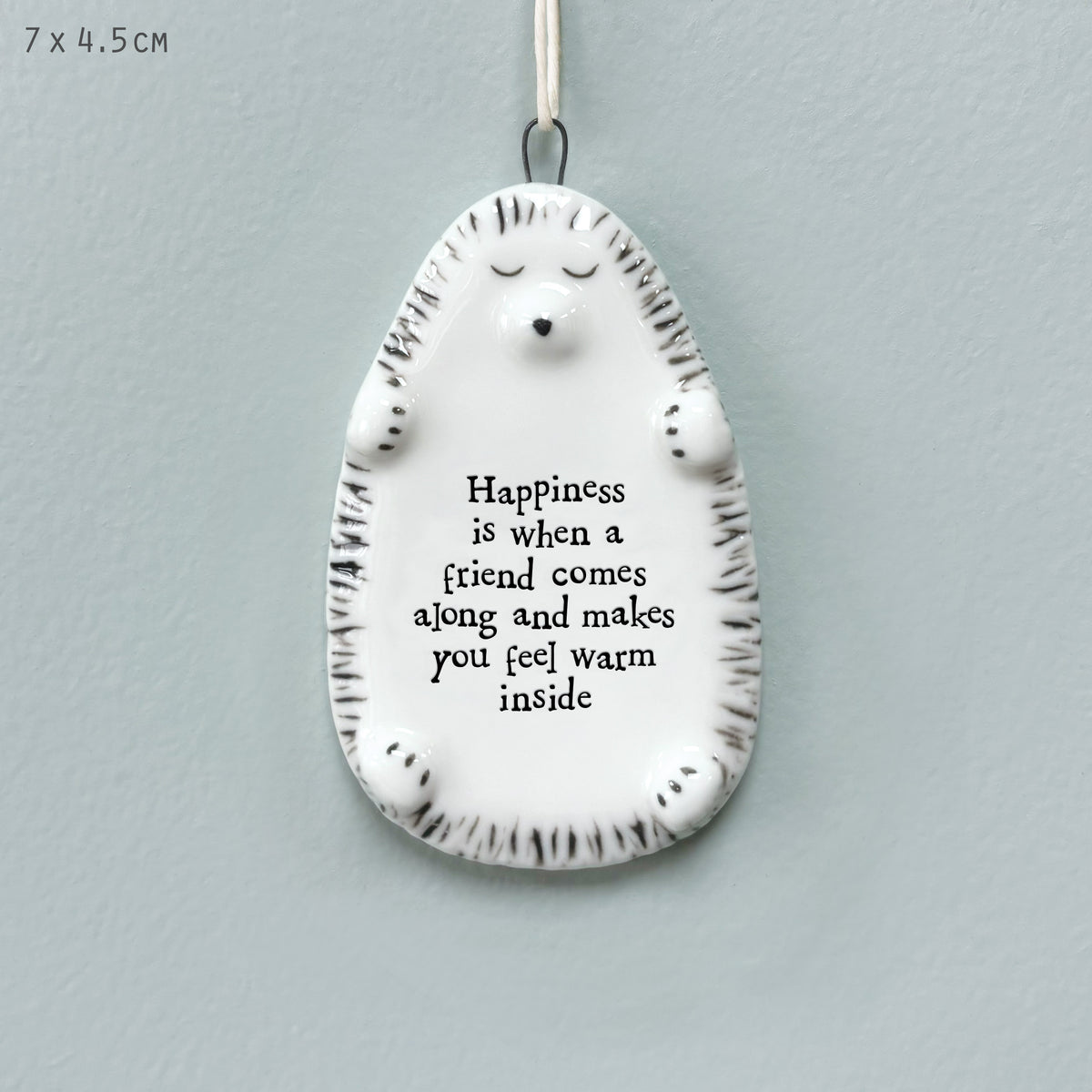 East of India Porcelain Hedgehog Hanging Decoration - Happiness is when a friend comes along