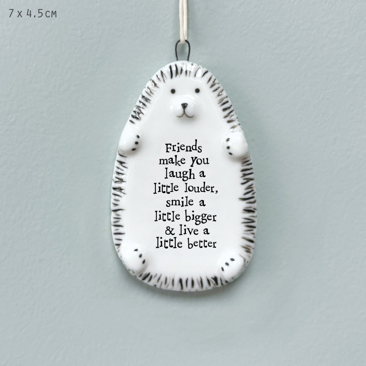 East of India Porcelain Hedgehog Hanging Decoration - Friends make you laugh