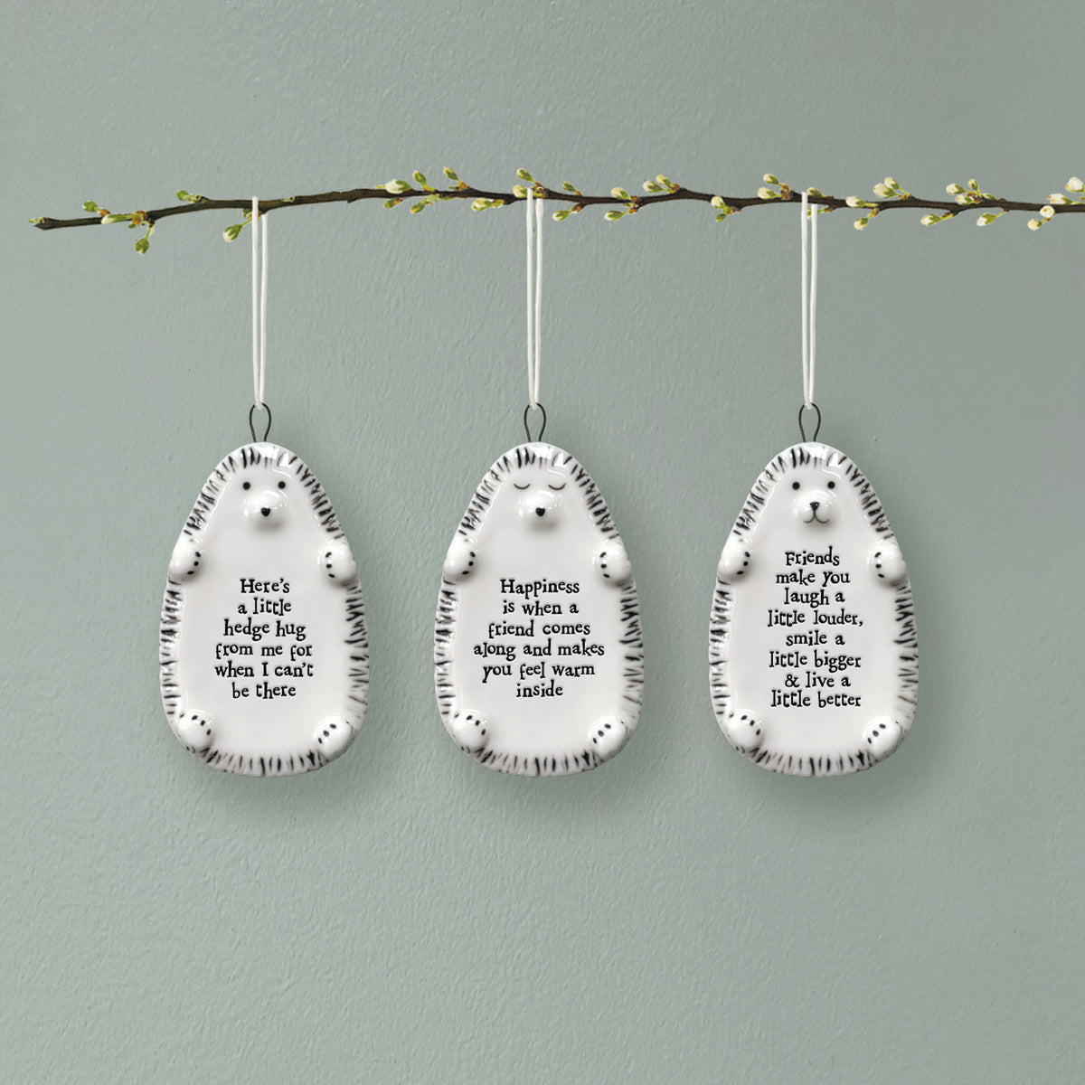East of India Porcelain Hedgehog Hanging Decoration - Friends make you laugh