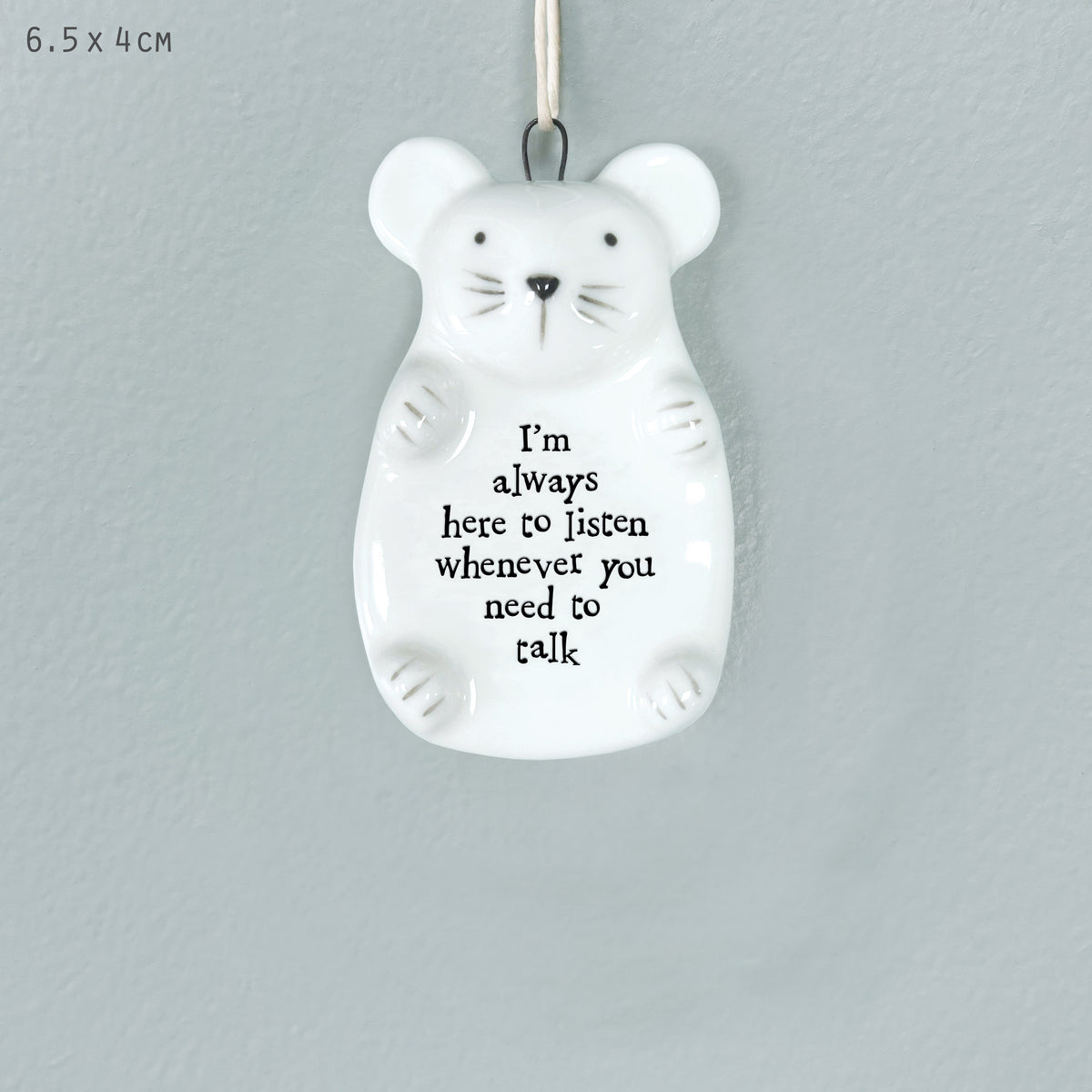 East of India Porcelain Mouse Hanging Decoration - Always here to listen