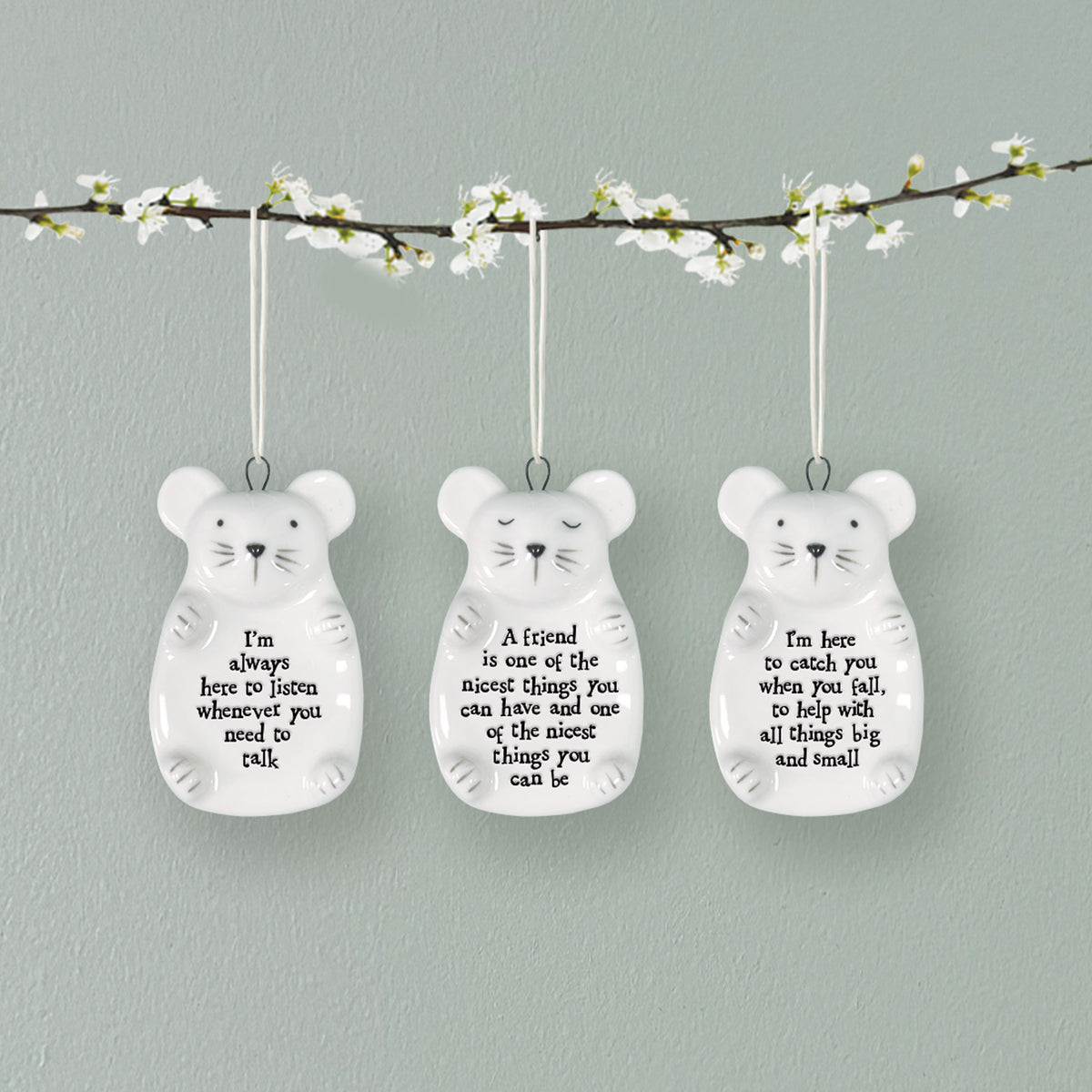East of India Porcelain Mouse Hanging Decoration - Always here to listen