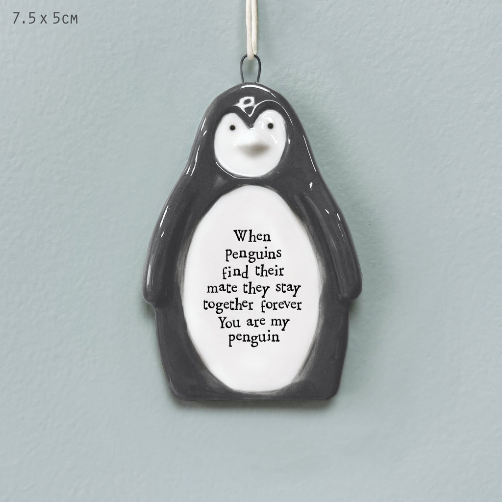 East of India Porcelain Penguin Hanging Decoration - When penguins find their mate