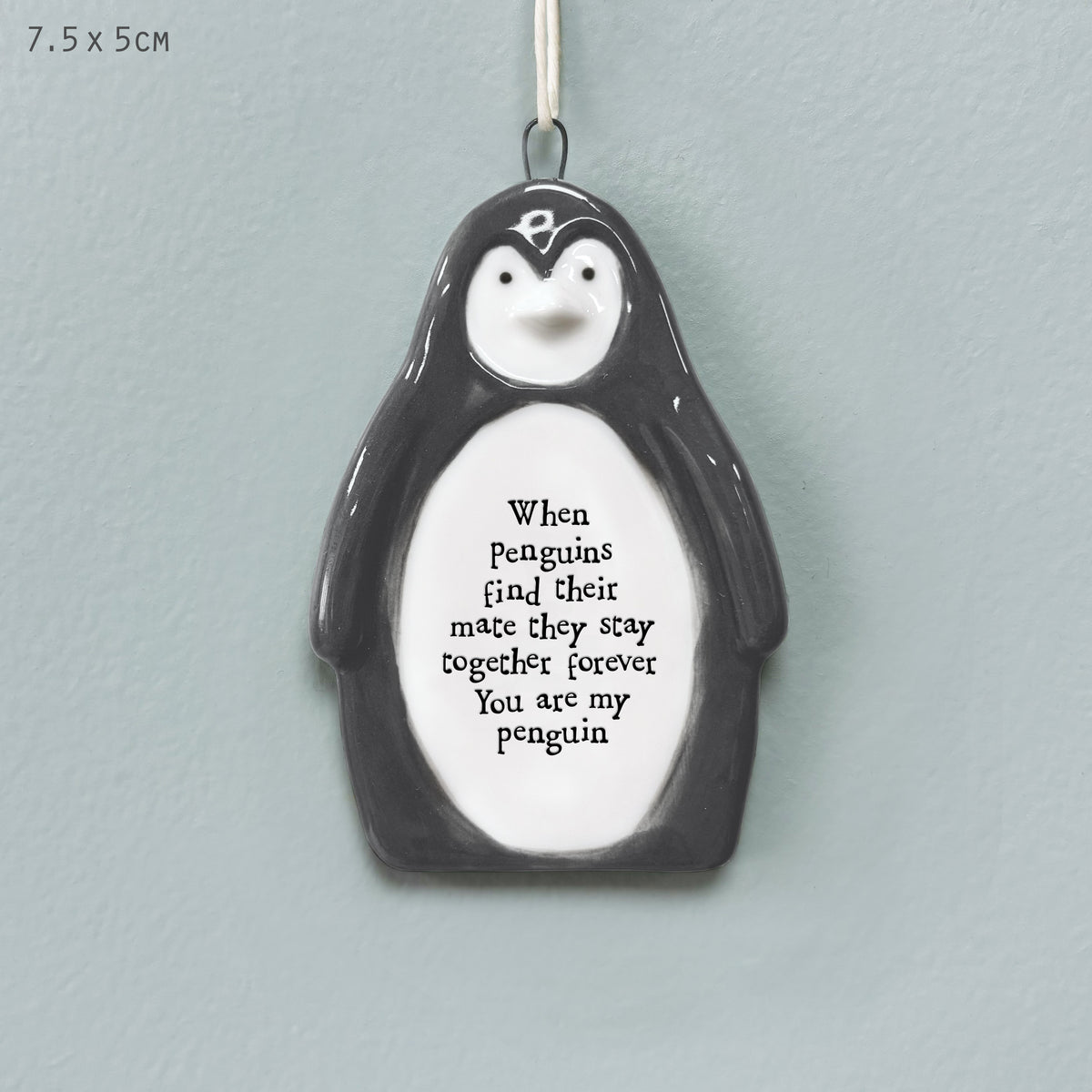 East of India Porcelain Penguin Hanging Decoration - When penguins find their mate