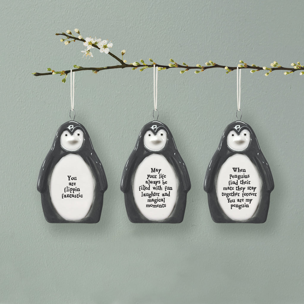 East of India Porcelain Penguin Hanging Decoration - When penguins find their mate