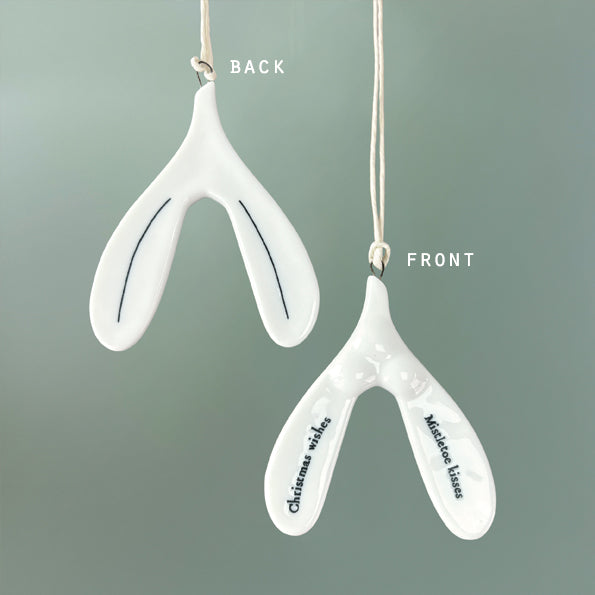 East of India Porcelain Mistletoe Hanging Decoration - Christmas wishes
