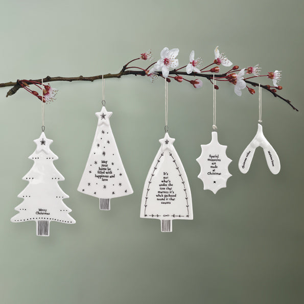 East of India Porcelain Mistletoe Hanging Decoration - Christmas wishes
