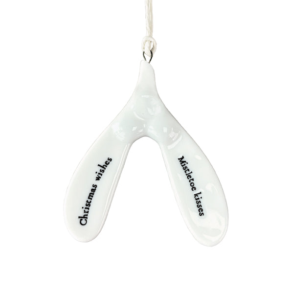East of India Porcelain Mistletoe Hanging Decoration - Christmas wishes