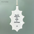 East of India Porcelain Holly Hanging Decoration - Memories made at Christmas