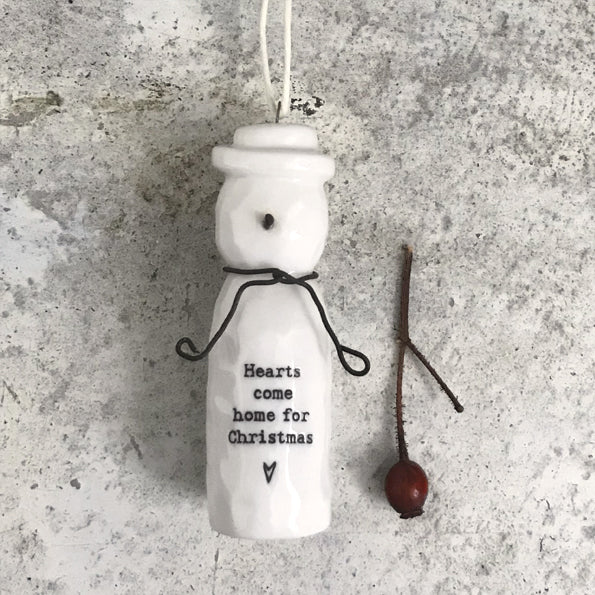 East of India Porcelain Hanging Christmas Decoration - Snowman