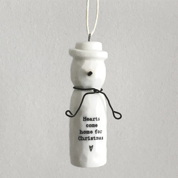 East of India Porcelain Hanging Christmas Decoration - Snowman