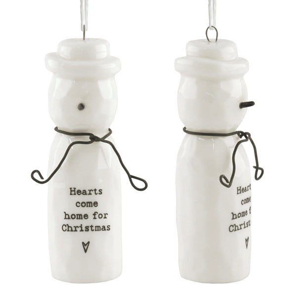 East of India Porcelain Hanging Christmas Decoration - Snowman