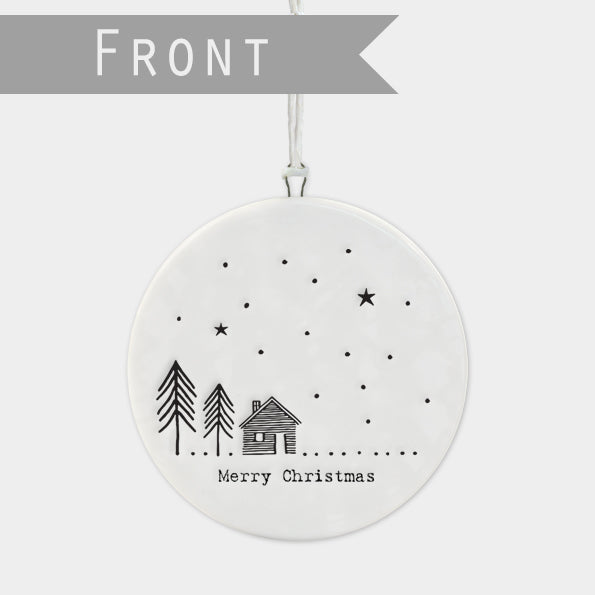 East of India Flat Porcelain Bauble - Cabin in the woods