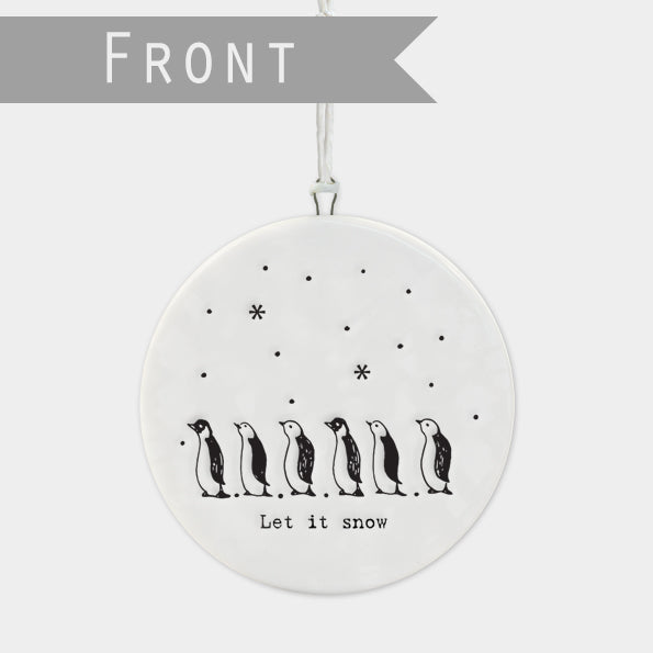 East of India Flat Porcelain Bauble - Let it snow