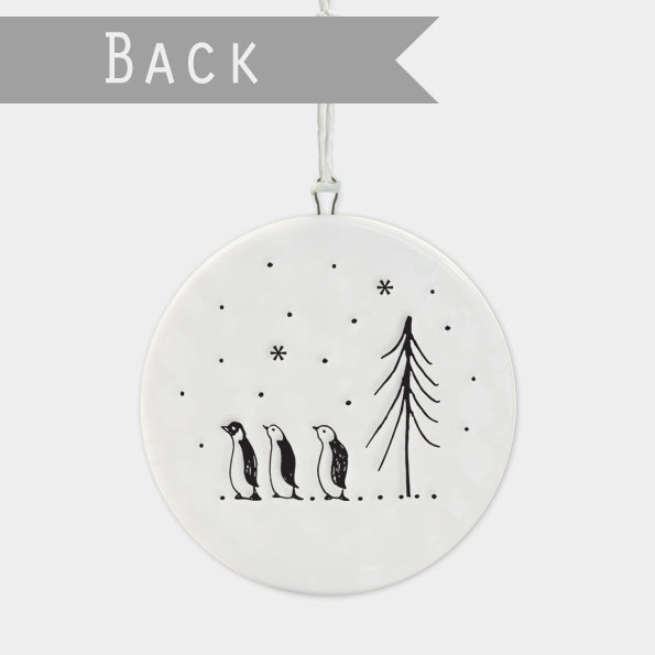 East of India Flat Porcelain Bauble - Let it snow