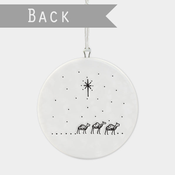 East of India Flat Porcelain Bauble - Nativity scene