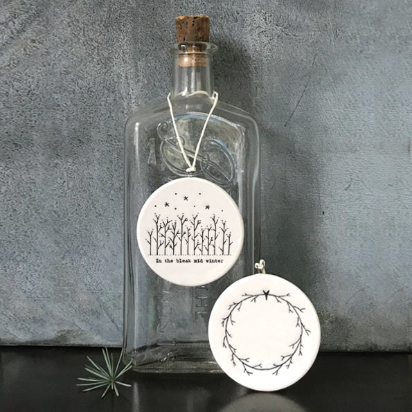 East of India Flat Porcelain Bauble - Bleak midwinter
