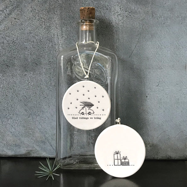 East of India Flat Porcelain Bauble - Glad tidings we bring