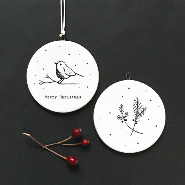 East of India Flat Porcelain Bauble - Christmas robin