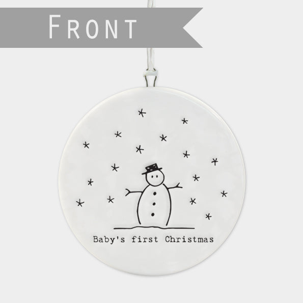 East of India Flat Porcelain Bauble - Baby's first Christmas