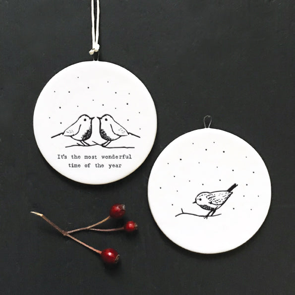 East of India Flat Porcelain Bauble - Robins, most wonderful time