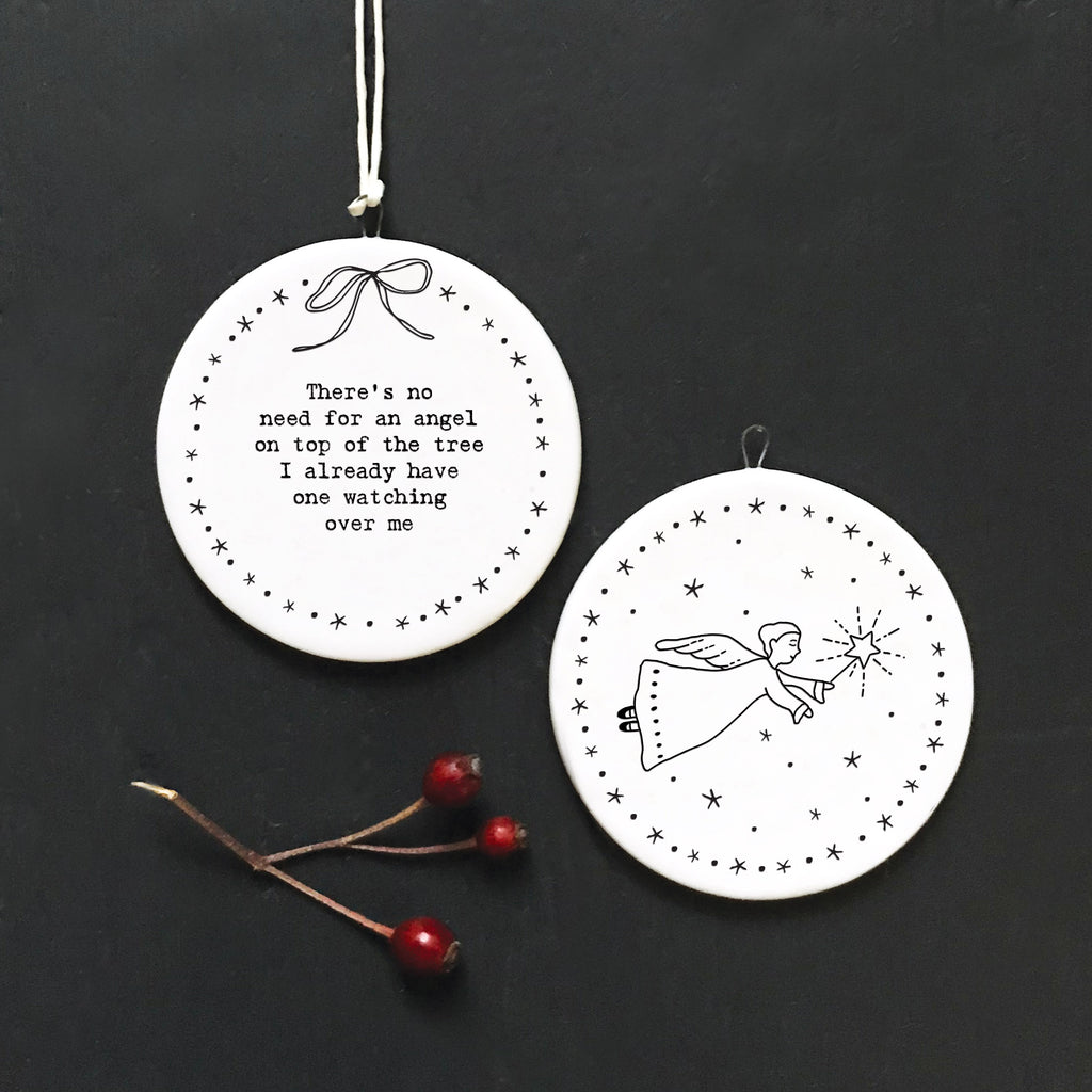 East of India Flat Porcelain Bauble - There's no angel on the tree