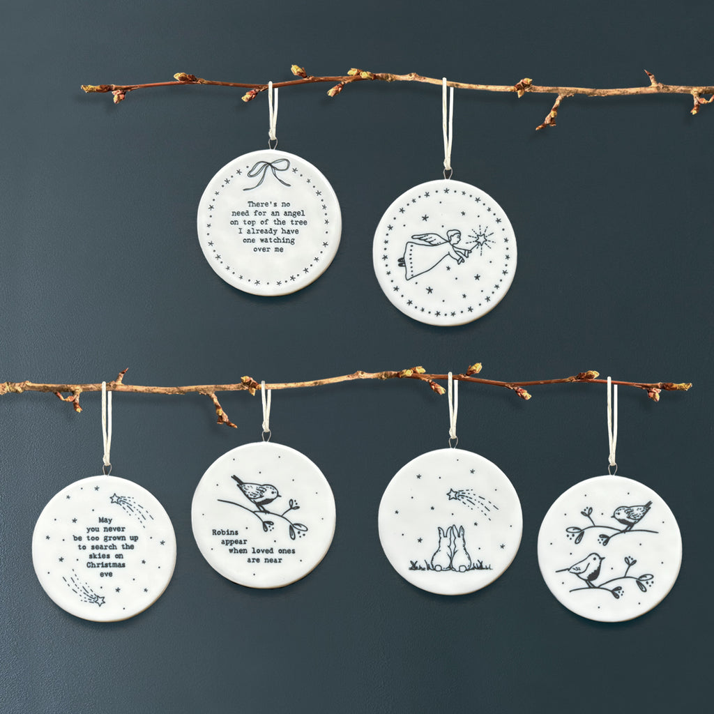East of India Flat Porcelain Bauble - There's no angel on the tree