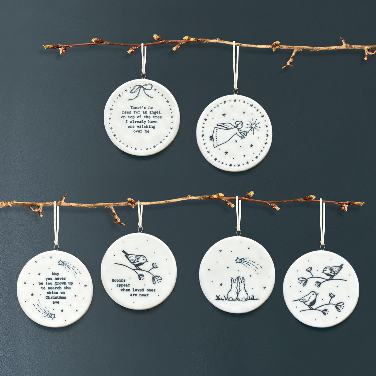 East of India Flat Porcelain Bauble - There's no angel on the tree