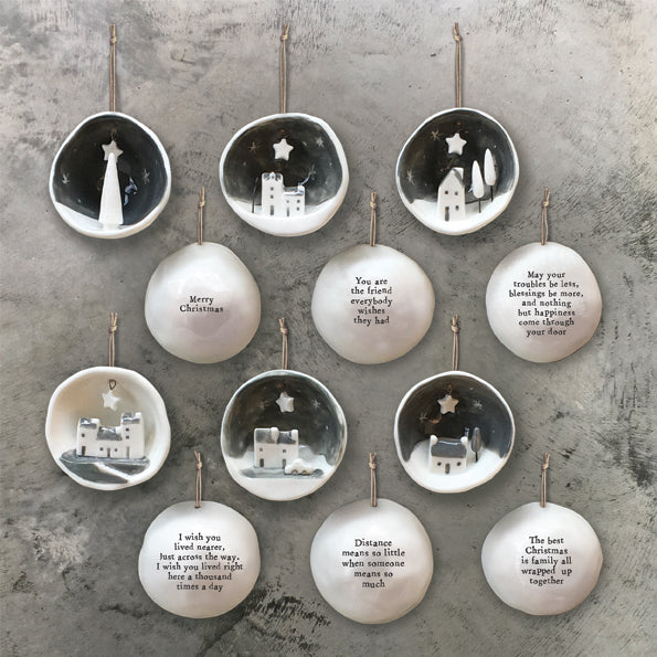 East of India Half Porcelain Bauble - May your troubles