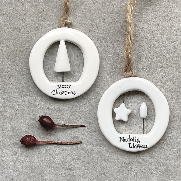 East of India Porcelain Cut Out Hanging Decoration - Merry Christmas