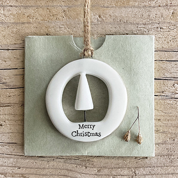 East of India Porcelain Cut Out Hanging Decoration - Merry Christmas