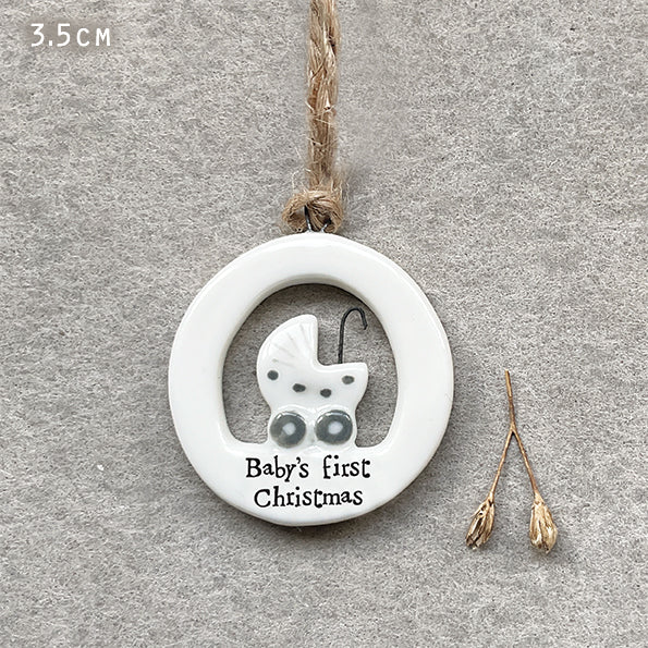 East of India Porcelain Cut Out Hanging Decoration - Baby's first Christmas