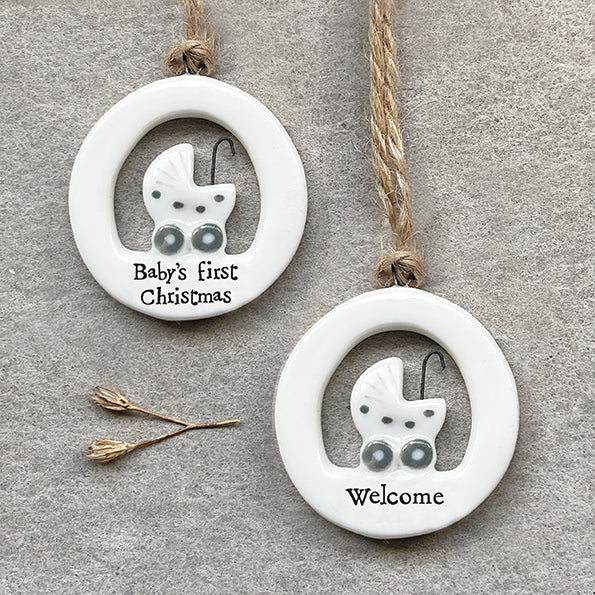 East of India Porcelain Cut Out Hanging Decoration - Baby's first Christmas