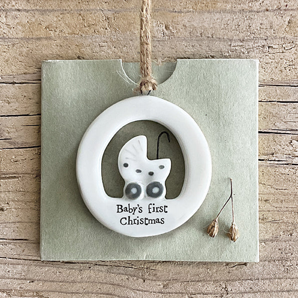 East of India Porcelain Cut Out Hanging Decoration - Baby's first Christmas