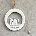 East of India Large Porcelain Cut Out Hanging Decoration - Merry Christmas our house